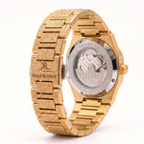 Rear view of the Melrose Haze frosted gold watch and bracelet clasp.