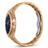 Side view of the Melrose Haze frosted gold watch and bracelet.