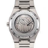 Back of the Melrose Haze frosted silver watch showing its caseback.