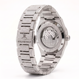 Rear view of the Melrose Haze frosted silver watch and bracelet clasp.